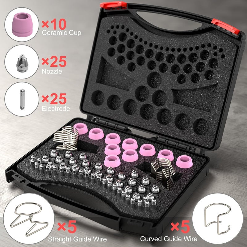 WelderElite Store 70-Piece AG60P Plasma Cutter Consumables Kit .045" – Tips Nozzles Electrodes Shield Cups Wire Guides for AG-60, AG-60P, SG-55, WSD-60 (With Storage Box) - Image 2